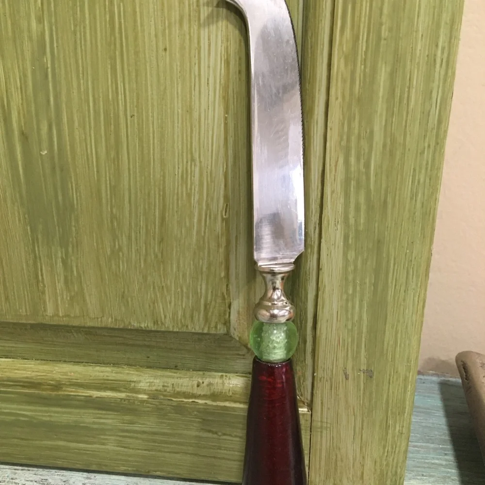 Vintage Handmade Silver Glass Cheese Knife Serveware
